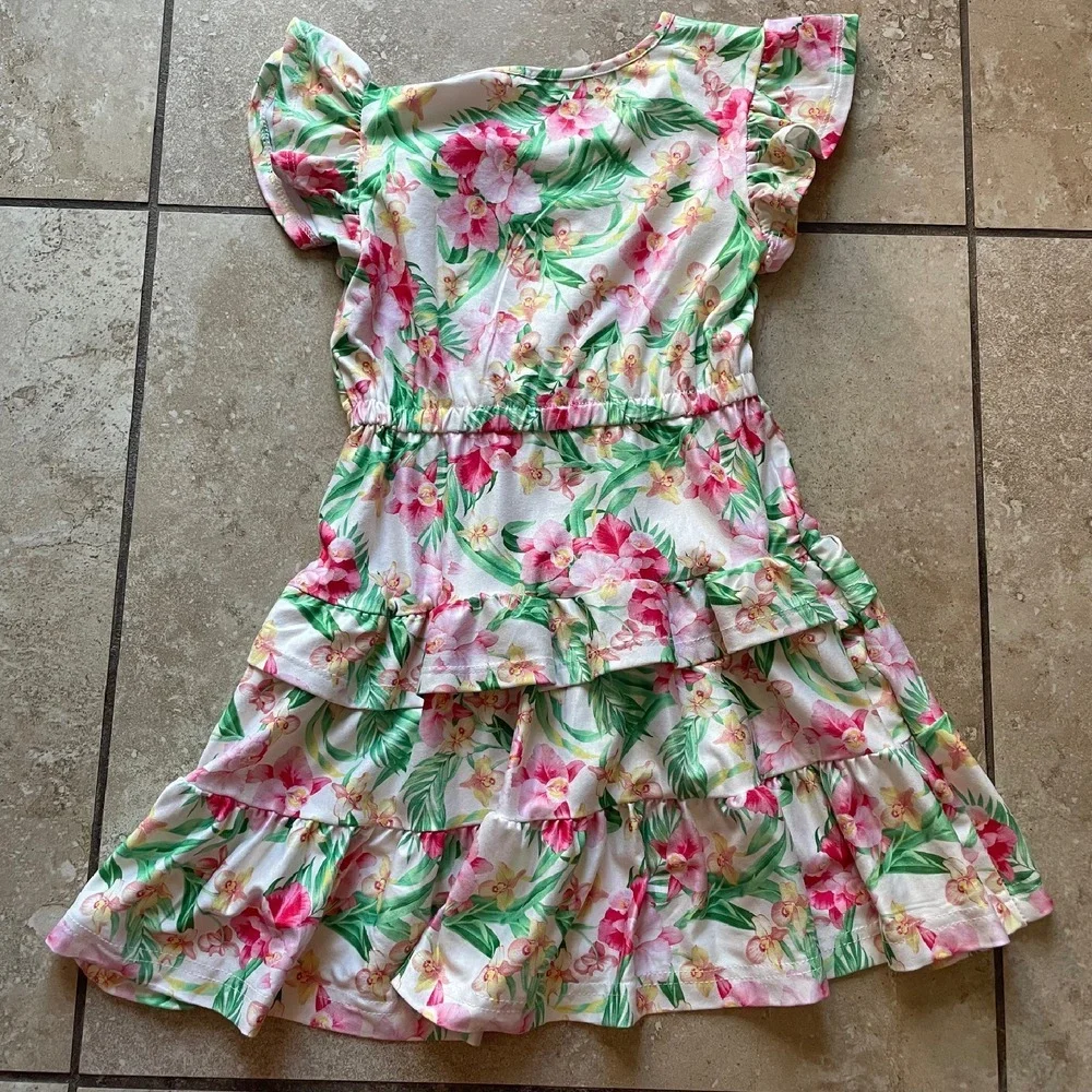Tommy Bahama Floral Dress Ruffle Tiered Flutter‎ Sleeve Girl Size 5